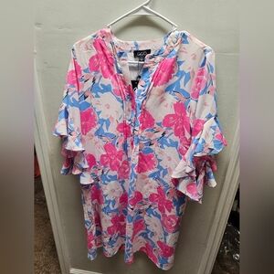 Floral Pink and Blue Blouse